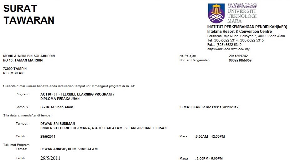 Contoh Surat Rasmi Rayuan Tata Tertib - Rasmi U